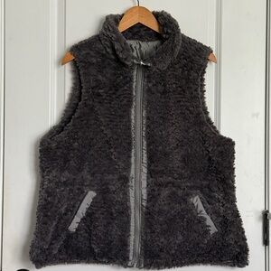 Kim Rogers Faux Fur Zip-Up Vest - Charcoal Gray - Size PXL